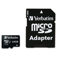 Verbatim 64GB Micro SDXC Card Class 10 UHS-I With Adaptor Up to 45MB/Sec 300X read speed