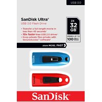 SanDisk  32GB Ultra USB 3.0 Flash Drive CZ48  USB3.0 Dual Pack Blue Red stylish sleek design