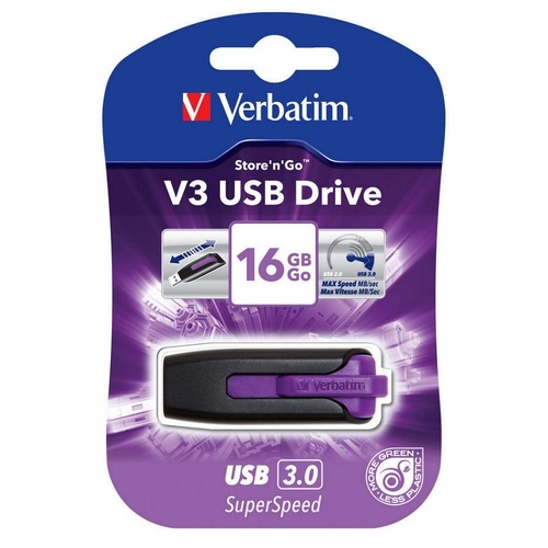 Verbatim 16GB V3 USB3.0 Violet Store'n'Go V3; Rectractable