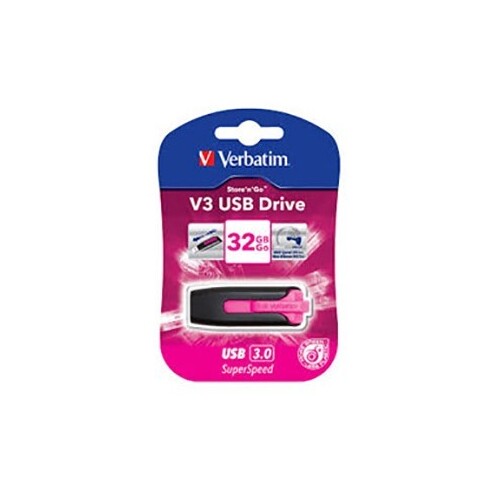 Verbatim 32GB V3 USB3.0 Pink Store'n'Go V3; Rectractable, Pink ~ MOD 49183