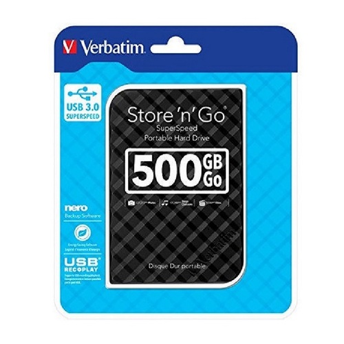 Verbatim 500GB 2.5' USB 3.0 Black Store'n'Go HDD Grid Design