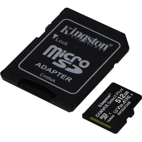 KINGSTON 512GB MICROSDXC CANVAS SELECT 100R A1 C10 CARD + SD ADAPTER - SDCS2/512GB