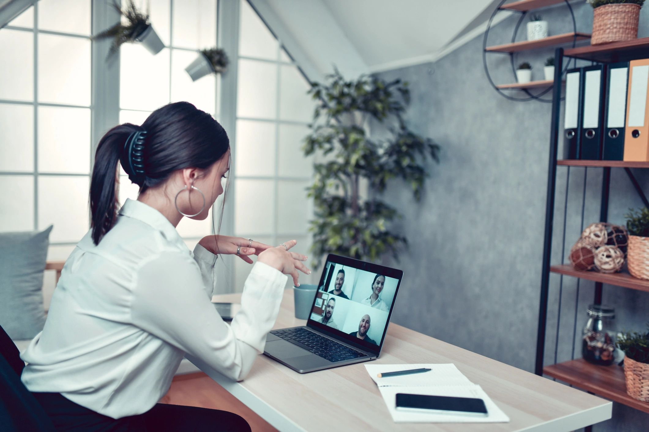 Business professional leading a video call